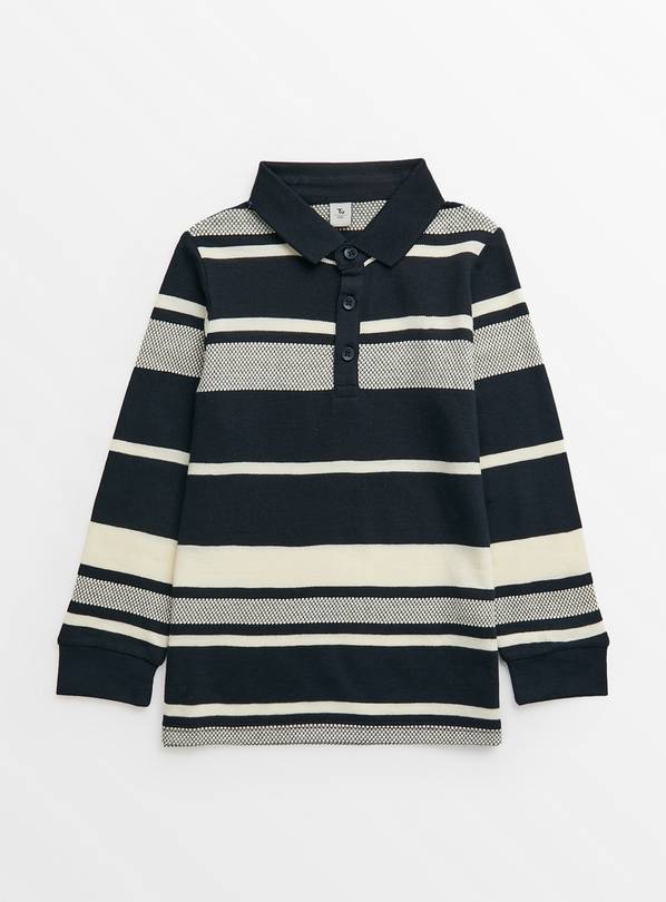 Navy Textured Stripe Polo Top 3 years